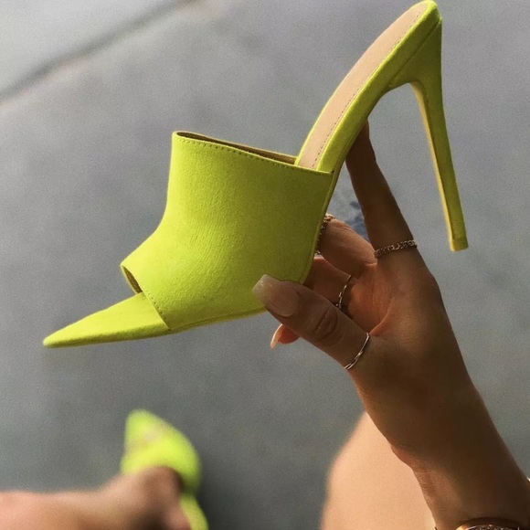 Shoes - Lime green slip on mule high heel shoe